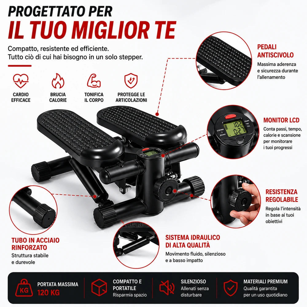 Mini Stepper Fitness con Display LCD e Resistenza Regolabile