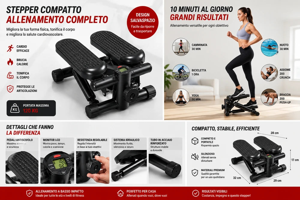 Mini Stepper Fitness con Display LCD e Resistenza Regolabile