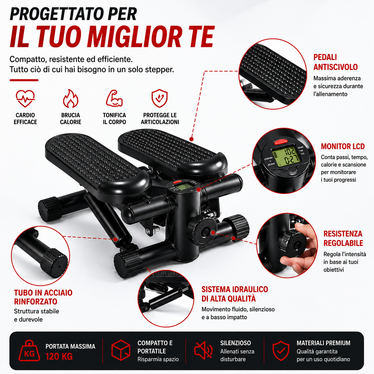 Mini Stepper Fitness con Display LCD e Resistenza Regolabile