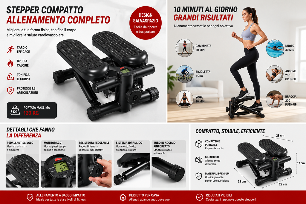 Mini Stepper Fitness con Display LCD e Resistenza Regolabile
