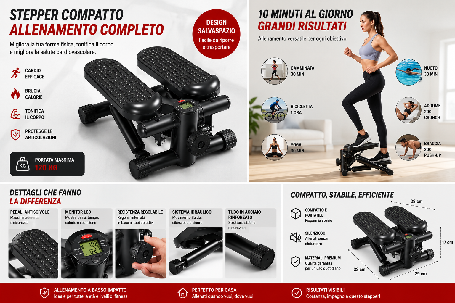 Mini Stepper Fitness con Display LCD e Resistenza Regolabile